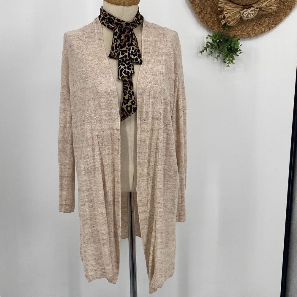 Cynthia Rowley 100% Linen Cardigan Open Front Long Duster‎ Side Slit Lightweight